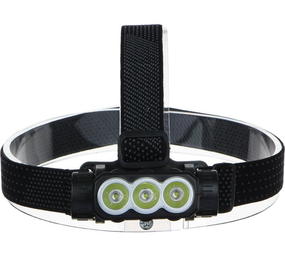 Изображение товара Налобный фонарь Ермак 3 LED, 1200мАч, 3 режима, 8,3x3,8x5,4см, USB кабель, пластик 221-076