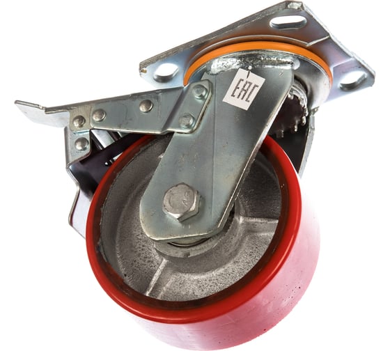 Изображение товара Колесо большегрузное с полиуретановой шинкой С-4102-DUS поворотное, с тормозом, г/п 600 кг, 124 мм EURO-LIFT 00018526