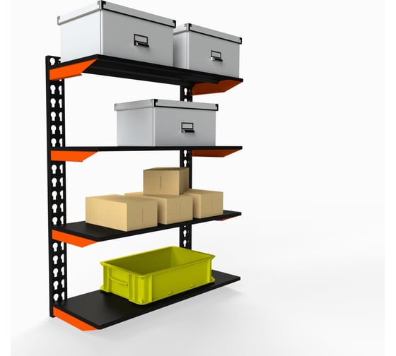 Изображение товара Модульный стеллаж ООО Металекс серии FLY 1000x1000x200 мм, 4 полки, оранжево-черный 110035