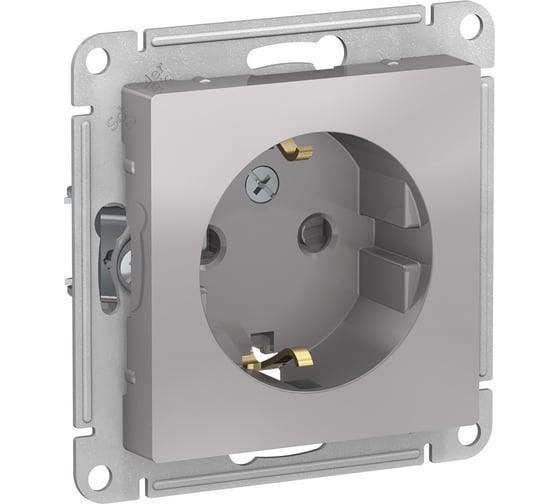 Изображение товара Механизм розетки Systeme Electric 1-м СП ATLAS DESIGN с заземлением, защитные шторки 16А алюминий ATN000345