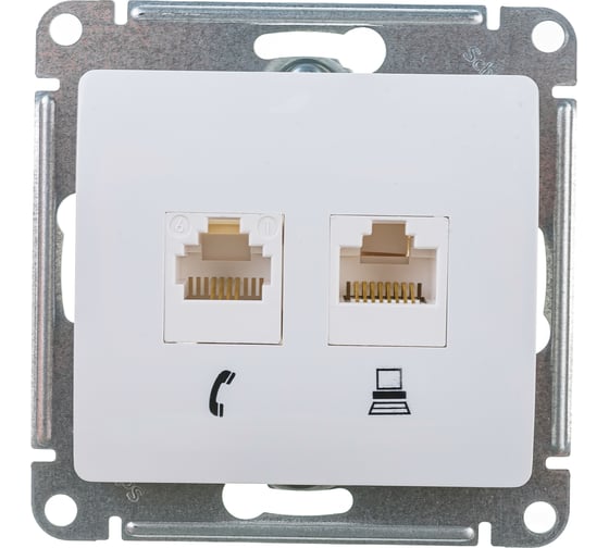 Изображение товара Механизм розетки Systeme Electric компьютерная + телефонная 2-м СП Glossa RJ11 + RJ45 белый GSL000185