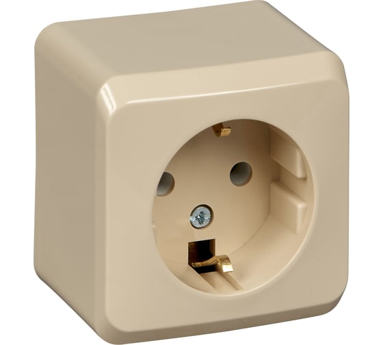 Изображение товара Розетка Systeme Electric 1-м ОП Этюд 16А с заземлением, кремовая PA16-003K
