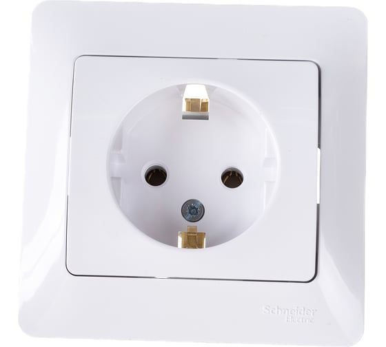 Изображение товара Одноместная розетка Systeme Electric СП Glossa 16А с заземлением, в сборе, белая GSL000142