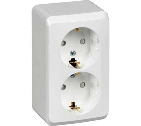 Изображение товара Двухместная розетка Systeme Electric ОП Этюд 16А защ. шторки, с заземлением, белая PA16-008B