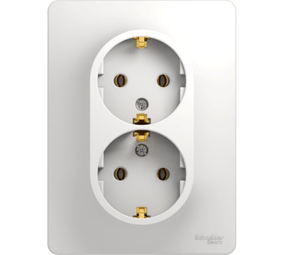 Изображение товара Двухместная розетка Systeme Electric СП Glossa с заземлением, в сборе белая GSL000124