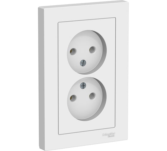 Изображение товара Двухместная розетка Systeme Electric ATLAS DESIGN без заземления 16А в сборе белая ATN000120