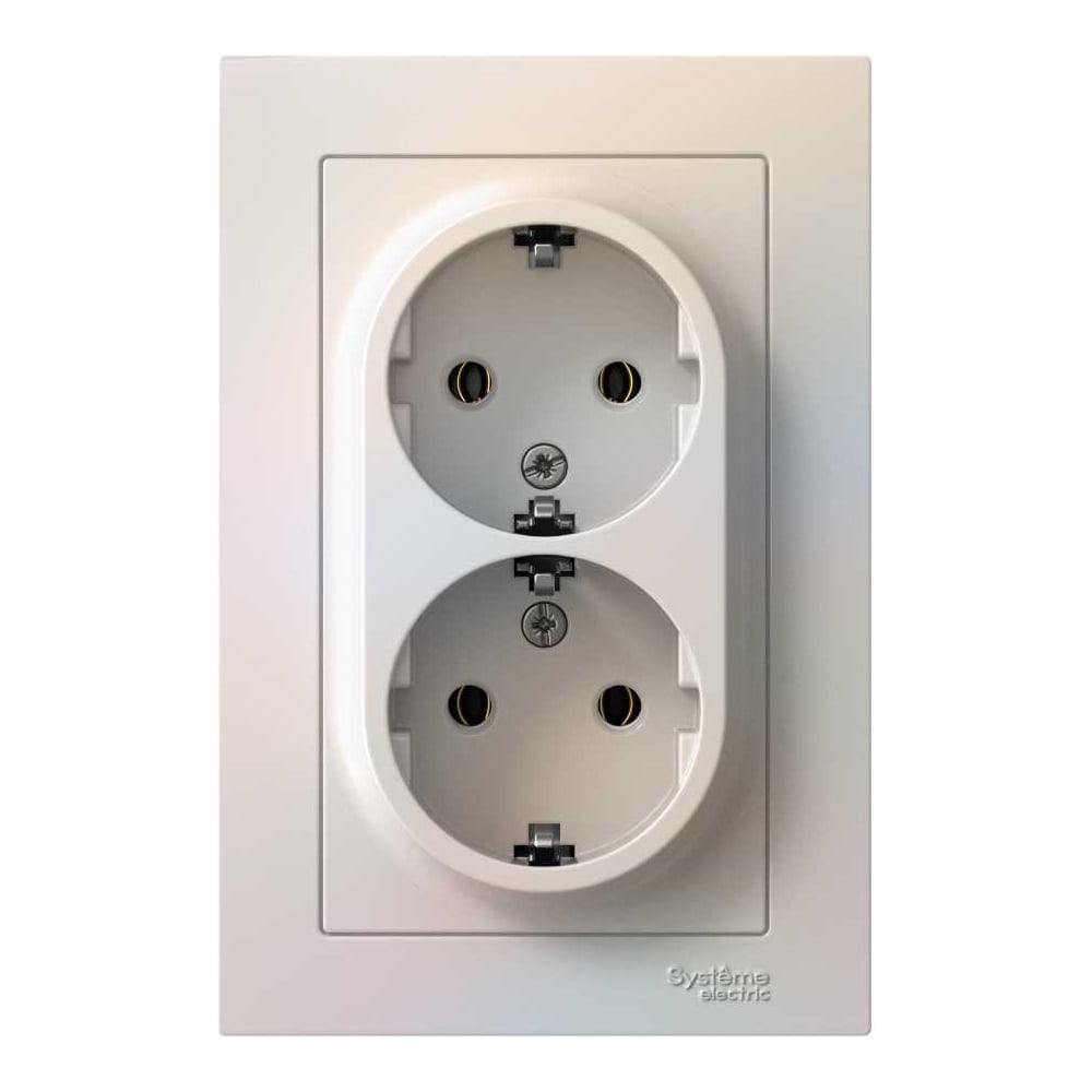 Изображение товара Двухместная розетка Systeme Electric ATLAS DESIGN с заземлением 16А в сборе жемчуг ATN000424