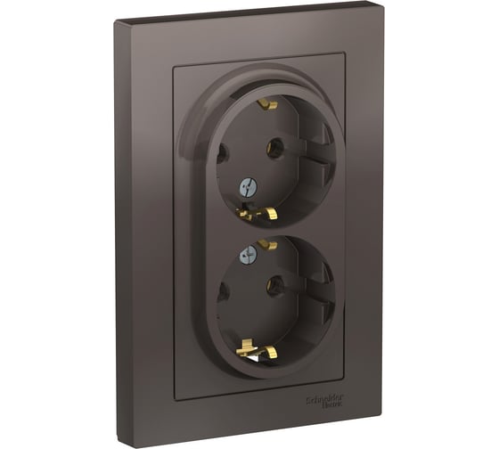 Изображение товара Двухместная розетка Systeme Electric ATLAS DESIGN с заземлением 16А в сборе мокко ATN000624