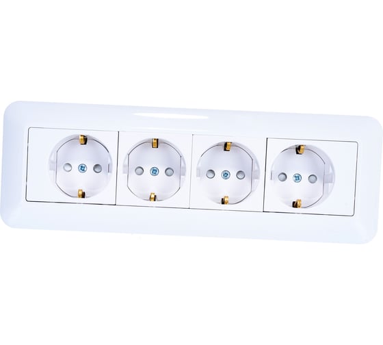 Изображение товара Четырехместная розетка Systeme Electric ОП Прима 16А 250В с заземлением, защ. шторка, белая опт. упак RA16-411M-B