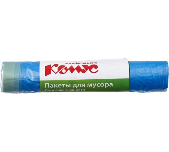 Изображение товара Мешки для мусора ПНД 120 л, 14 мкм, 10 шт в рулоне, синие, 70x80 см, биоразлагаемые, с завязками Комус 933316