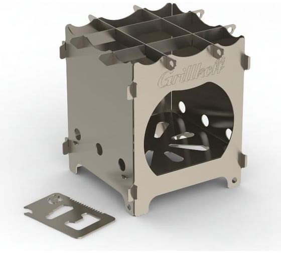 Изображение товара Печка-щепочница Grillkoff ладога из нержавеющей стали 1 мм в сумке, с мультитулом 262