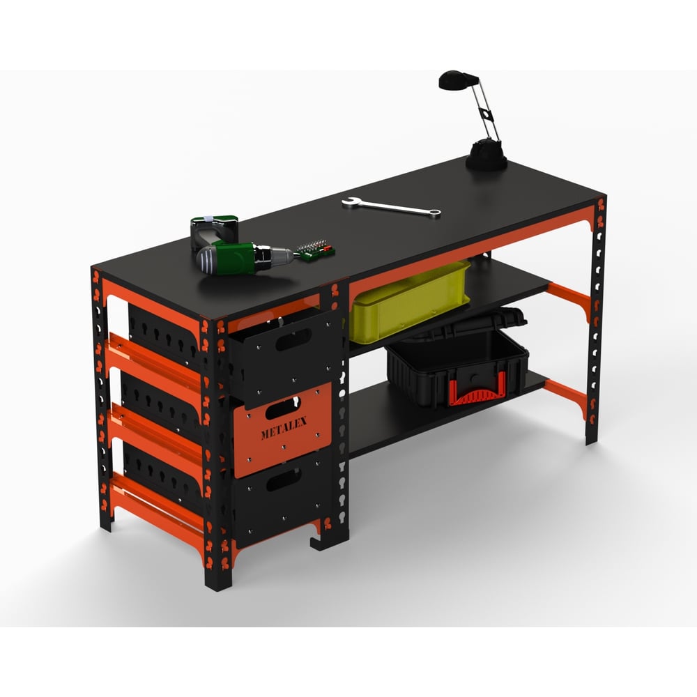 Изображение товара Металлический стол с 3 ящиками, 750x1200x400 мм, темно-серый