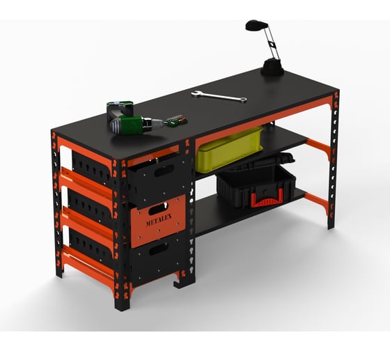 Изображение товара Металлический стол ООО Металекс 750x1400x400 мм, с выдвижными ящиками, оранжево-чёрный SBYO751440