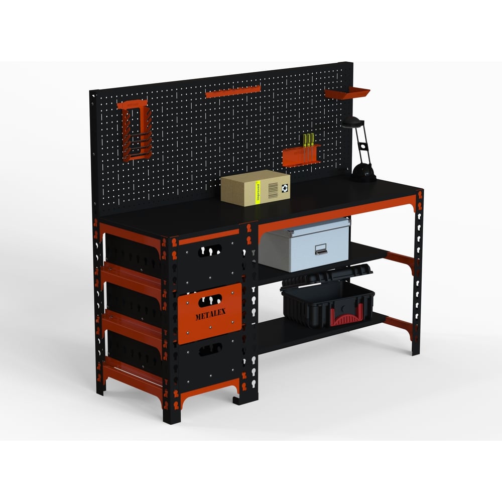 Изображение товара Металлический стол с ящиками и перфопанелью 750x1400x500 мм ООО Металекс