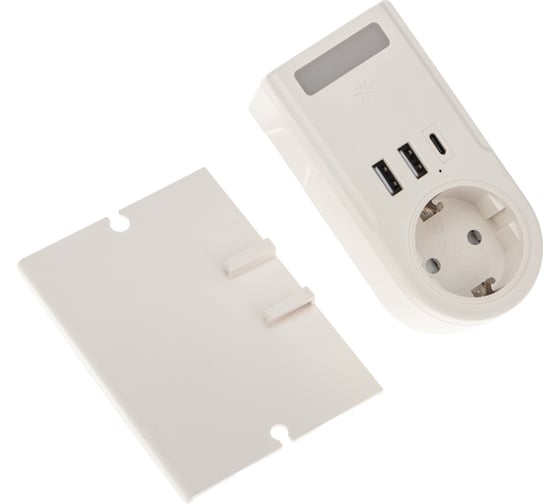 Изображение товара Многофункциональный usb адаптер REXANT (2хusb-a, usb-с, розетка 220-250в) с подсветкой и подставкой для телефона 11-1270