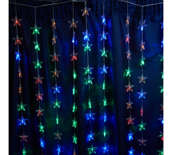 Изображение товара Светодиодная гирлянда FERON cl25 занавес звездочки 2x1м + 3м 230v мультиколор, статичная, c питанием от сети, прозрачный шнур 48609