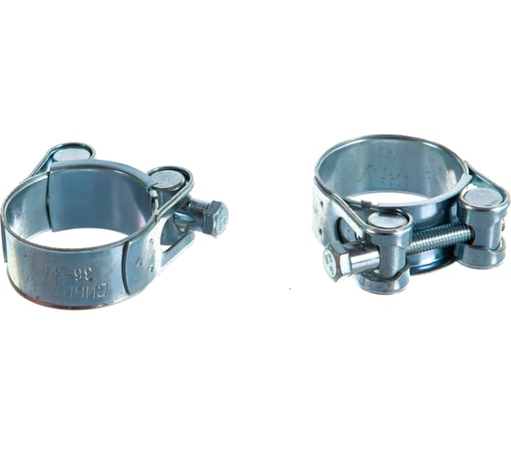 Изображение товара Металлические хомуты СИБРТЕХ, силовые, 36-39мм, ширина 20мм, шарнирный, W1, 2шт 47523