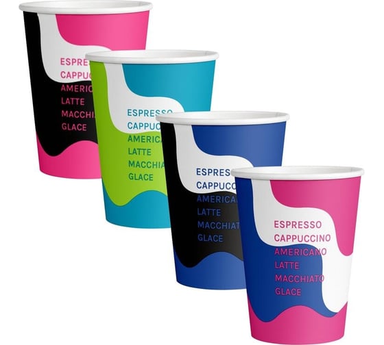 Изображение товара Одноразовый стакан Комус бумажный, 1 слой, 350 мл, d-90 мм, волна mix, 50 шт. 1788816