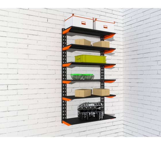 Изображение товара Модульный стеллаж ООО Металекс Metalex серии FLY, 1500x900x200 мм, 6 полок, оранжево-чёрный 110079