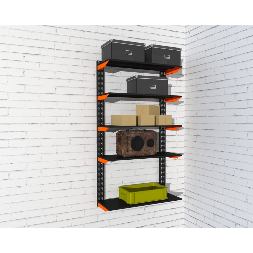 Изображение товара Модульный стеллаж Металекс FLY 1500x900x400 мм 5 полок оранжево-чёрный