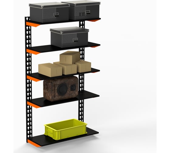 Изображение товара Модульный стеллаж ООО Металекс Metalex серии FLY, 1500x800x200 мм, 5 полок, оранжево-чёрный 110063