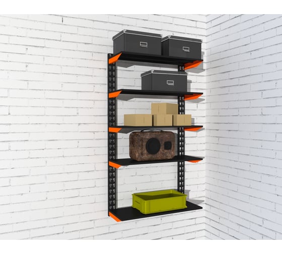 Изображение товара Модульный стеллаж ООО Металекс Metalex серии FLY, 1500x600x400 мм, 5 полок, оранжево-чёрный 110071