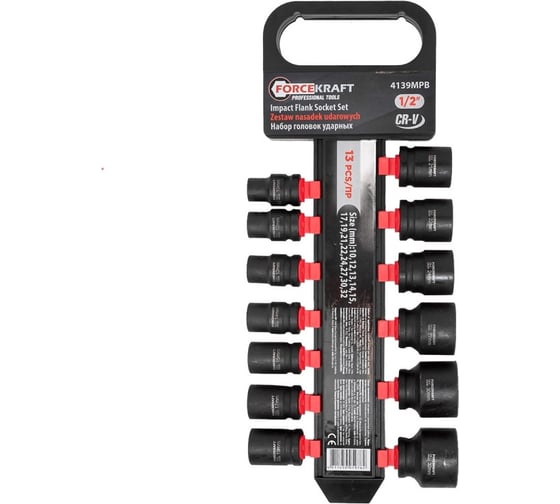 Изображение товара Набор головок ударных 13 предметов, 1/2''DR, на пластиковом держателе Forcekraft FK-4139MPB(52542)