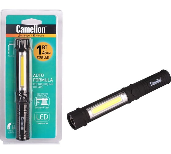 Изображение товара Фонарь-ручка Сamelion LED51521, COB LED+1W LED, 3XR03, пластик, магнит, клипса, блистер 13361