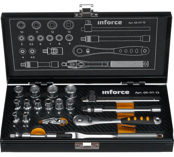 Изображение товара Набор инструментов 18 предметов 1/4" Inforce, Сталь Cr-V, Профессиональный, 06-07-13