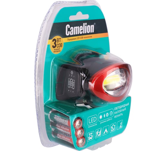 Изображение товара Налобный фонарь Camelion LED5382, черный, COB, 4 режима, 3XLR03 в комплекте, пластик, блистер 13366