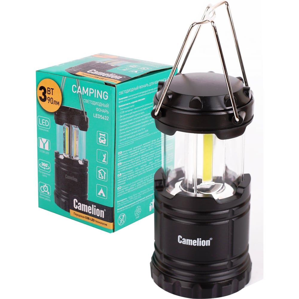 Изображение товара Кемпинговый фонарь Camelion LED5632 3XR03 черный с влагозащитой
