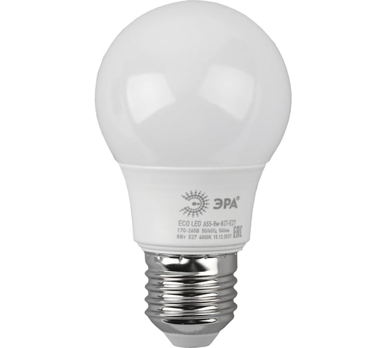 Изображение товара Светодиодная лампа ЭРА ECO LED A55-8W-827-E27, груша, теплый Б0032095