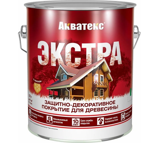 Изображение товара Защитно-декоративное покрытие для дерева АКВАТЕКС ЭКСТРА полуглянцевое, сосна, 2.7 л 259748