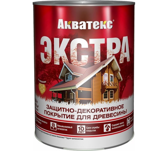Изображение товара Защитно-декоративное покрытие для дерева АКВАТЕКС ЭКСТРА полуглянцевое, красное дерево, 0.8 л 259771