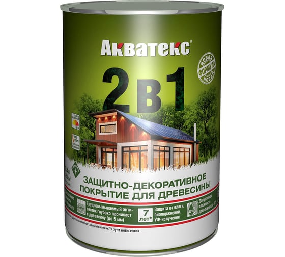 Изображение товара Защитно-декоративное покрытие для дерева АКВАТЕКС 2 в 1 полуматовое, орегон, 0.8 л 257201
