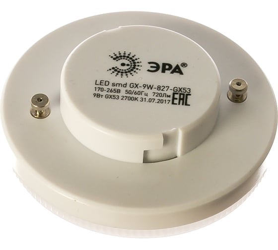Изображение товара Светодиодная лампочка ЭРА STD LED GX-9W-827-GX53 GX53 9Вт таблетка теплый белый свет Б0020594