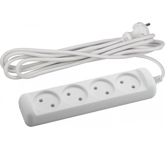 Изображение товара Удлинитель ЭРА U-4-5m без зазeмления, 2х1мм2, 10А, ПВС, 4гн, 5м Б0028363