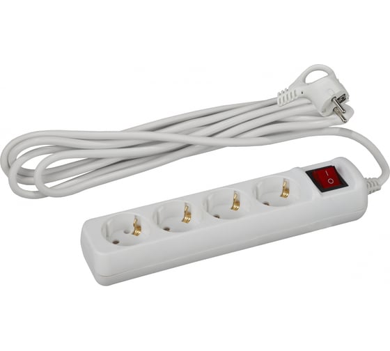 Изображение товара Удлинитель ЭРА U-4es-5m Россия с заземл, 3x1мм2, 16A, ПВС, с выкл, 4гн, 5м Б0028380