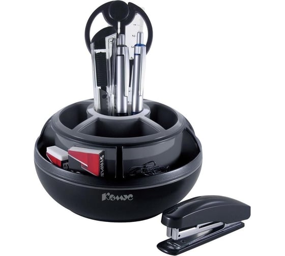 Изображение товара Настольный набор Комус 10 предметов, серый/черный, вращающийся 1169211