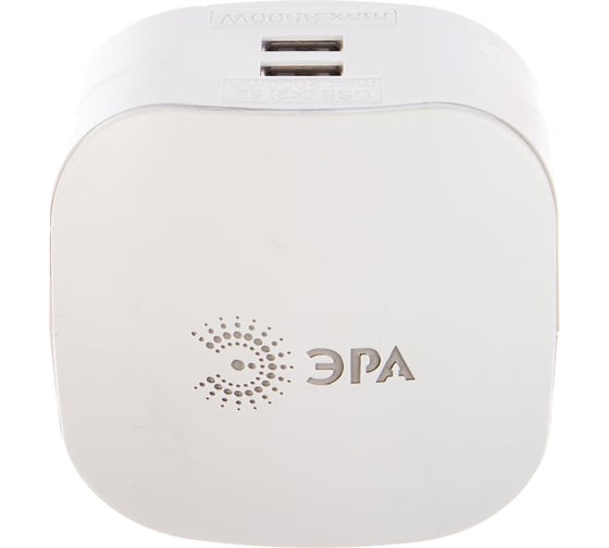 Изображение товара Тройник ЭРА SP-3e-USB-2A 3гн 220V + 2xUSB 2000mA, c заземлением, белый Б0015243