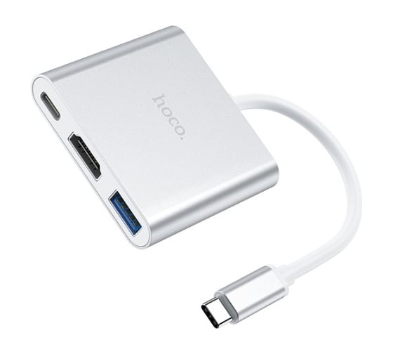 Изображение товара Адаптер Hoco hb14 easy usb-c на usb3.0+hdmi+usb-c, pd 67w (серый) 0L-MG-WF326