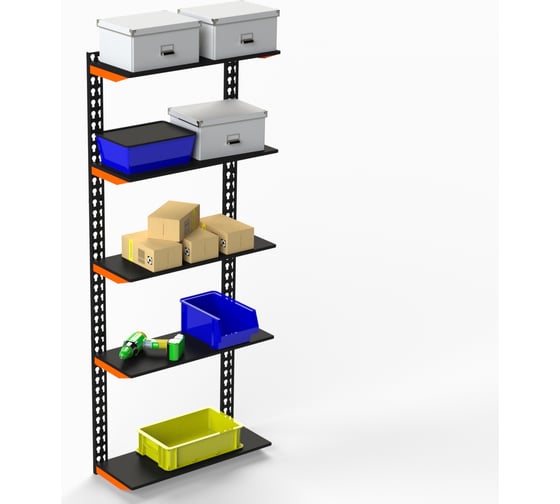 Изображение товара Модульный стеллаж ООО Металекс серии FLY 2000x900x300 мм, 5 полок, оранжево-чёрный 110099