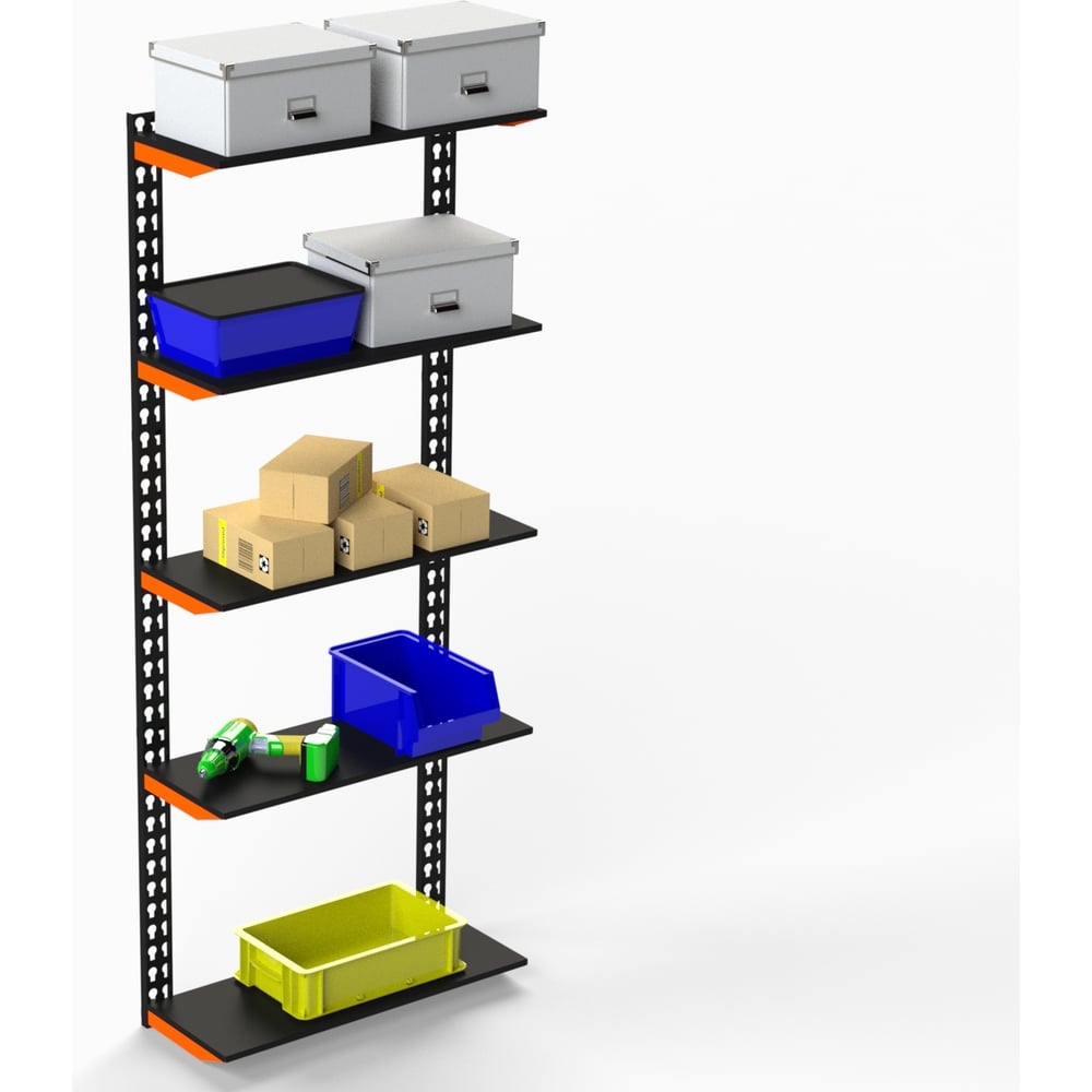 Изображение товара Модульный стеллаж Металекс FLY 2000x800x200 мм 5 полок оранжево-чёрный