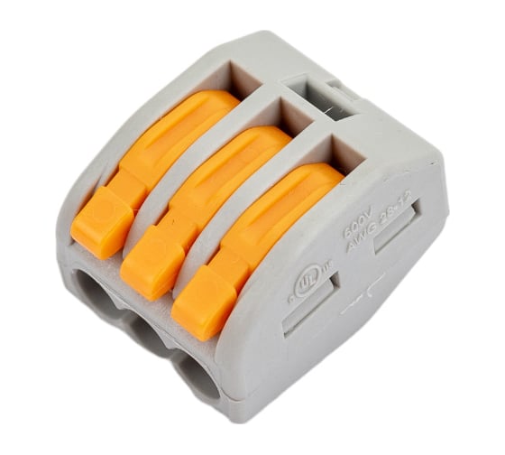 Изображение товара Строительно-монтажная клемма (СМК) ЭРА NO-222-23 модель 413, с рычагом, 3 отверстия, 0.08-2.5мм2, 2 штуки Б0033397