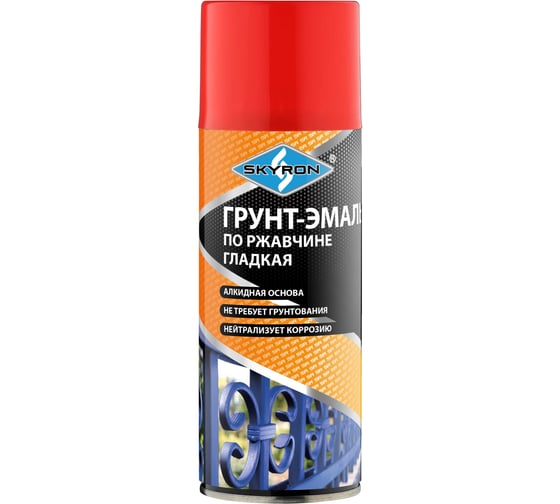 Изображение товара Грунт-эмаль по ржавчине SKYRON красная ral 3020, аэрозоль, 520 мл SR-63020