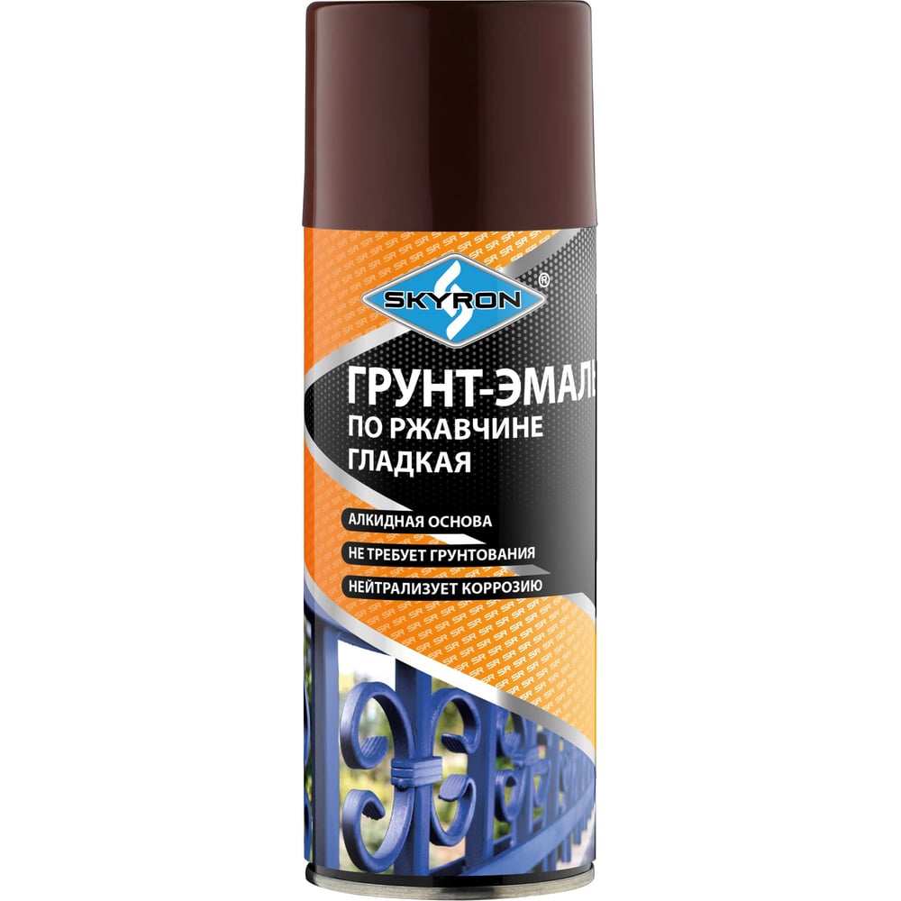 Изображение товара Грунт-эмаль по ржавчине SKYRON шоколадно-коричневая RAL8017 аэрозоль 520 мл SR-68017