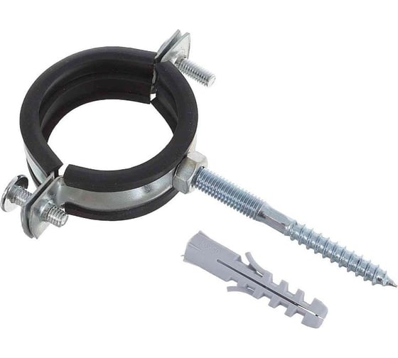 Изображение товара Оцинкованный хомут TIM с резиновым уплотнителем, дюбелем и шурупом в комплекте 1 1/4", 40 мм 71003