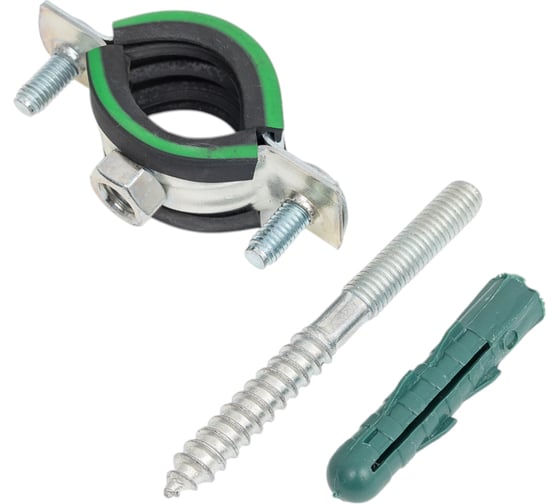Изображение товара Оцинкованный хомут TIM с резиновым уплотнителем, дюбелем и шурупом в комплекте 3/4", 25 мм 71007