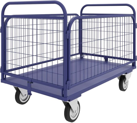 Изображение товара Платформенная тележка с сетчатыми бортами и складными ручками RUSKLAD ТСРС 2, 600х900 мм, d125 мм ТСРС 2 125