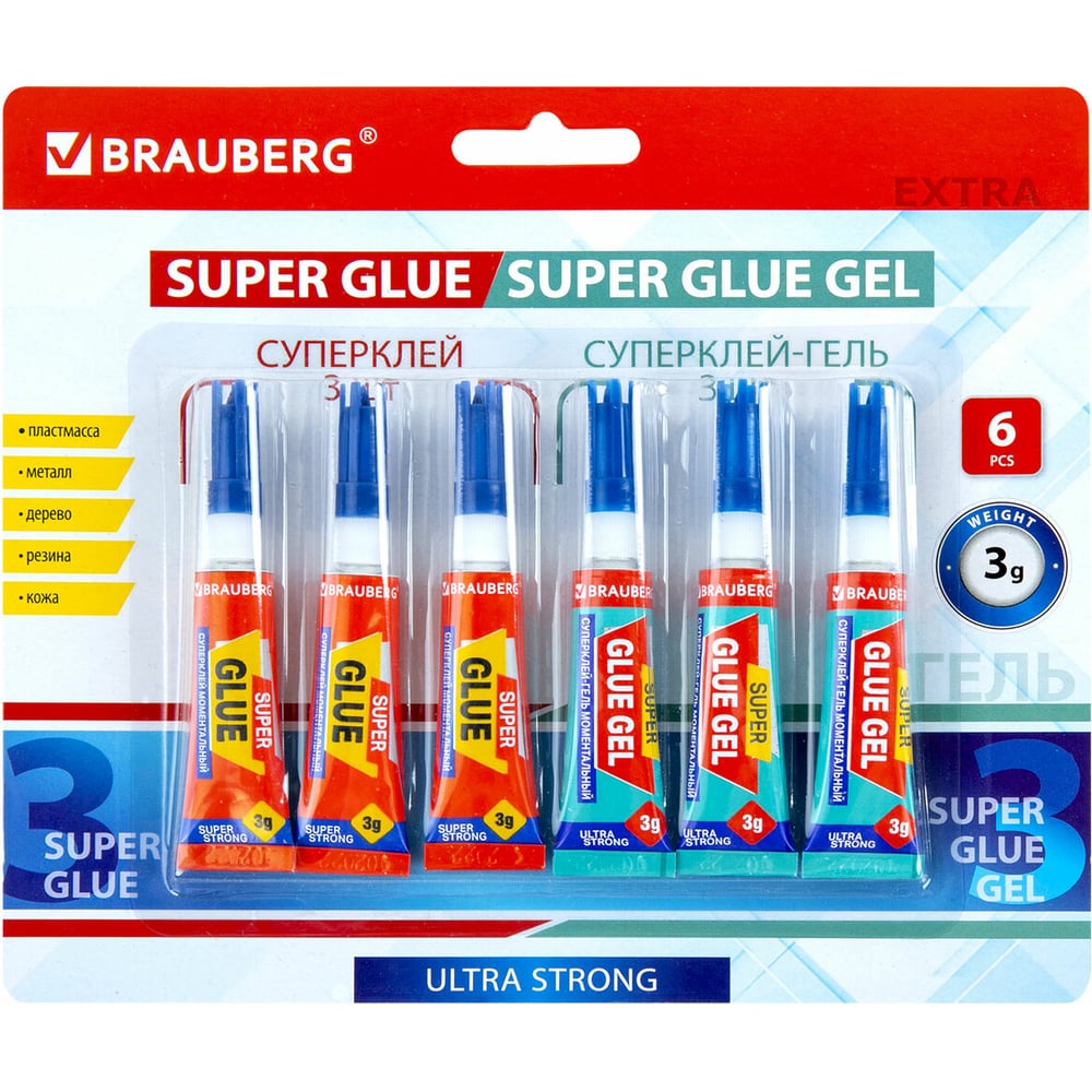 Изображение товара Клей BRAUBERG Extra Контактный Моментальный прозрачный 6×3 г